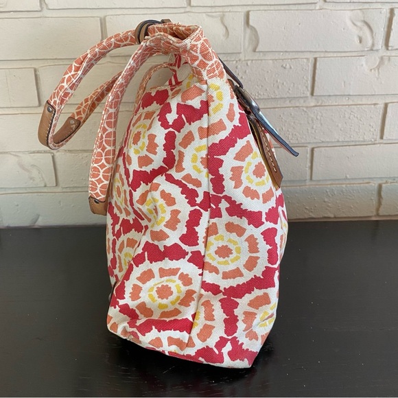 FOSSIL Vintage Leather Canvas Geometric Tote Shoulder Bag Boho Casual Key Charm - Picture 4 of 10